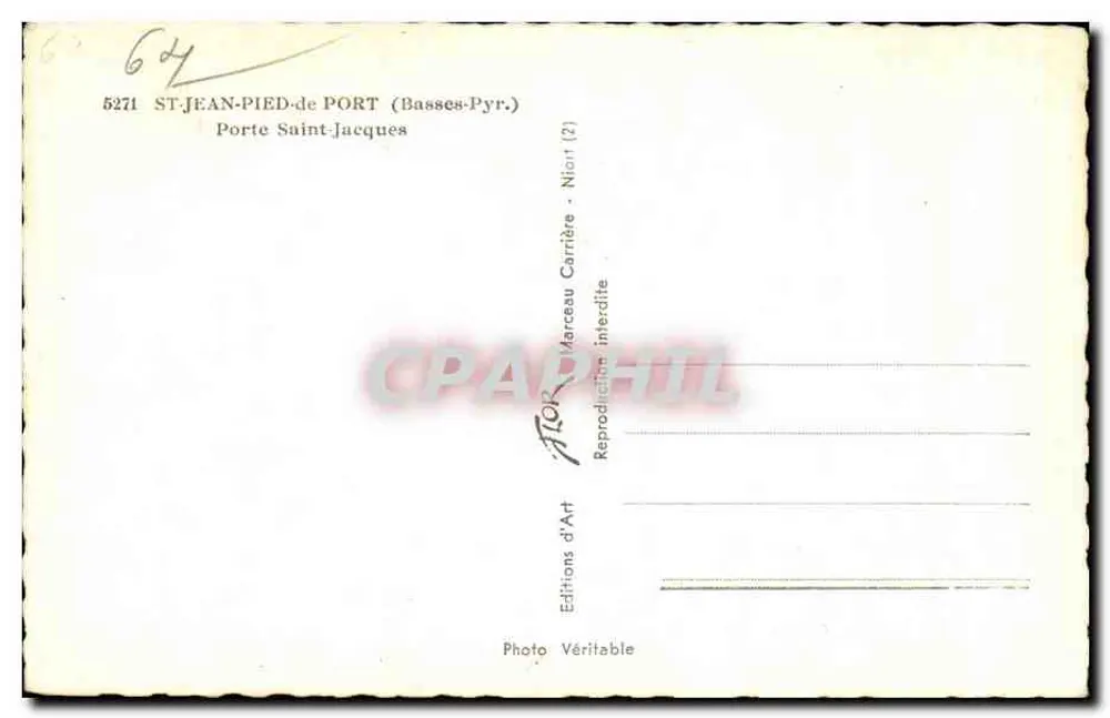 Tor Saint-Jacques — Saint-Jean-Pied-de-Port (Pyrénées-Atlantiques) — Éditions d'Art Atior - Rückseite