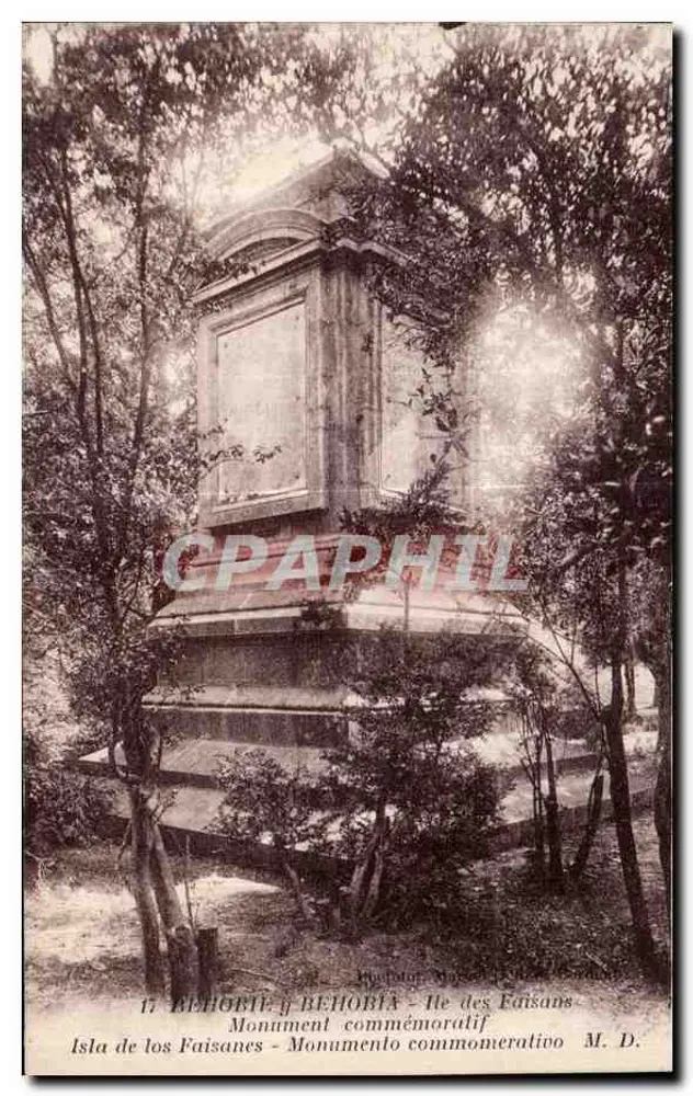 Isla de los Faisanes - Monumento comemorativo - M. D. - Editor: R. P. M. (R. P. M. - Madrid) - Frente