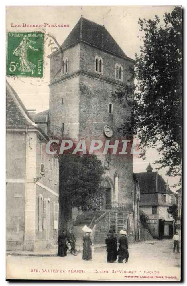 Salies-de-Béarn — Igreja de São Vicente — fachada — Fototipo Labouche Frères, Toulouse - Frente
