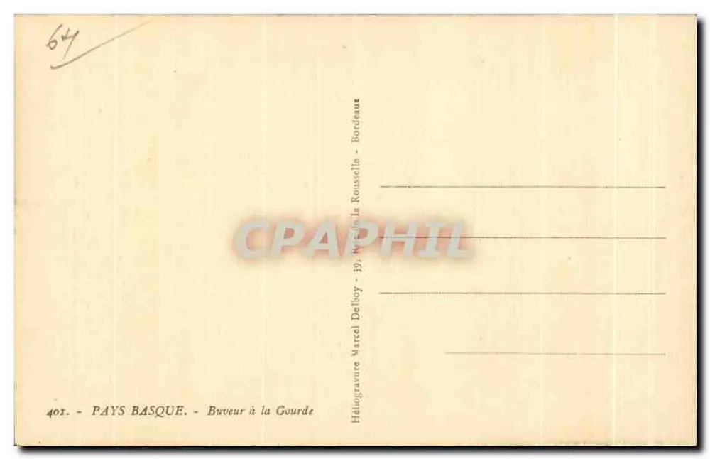 Bebedor da Gourde — País Basco — Héliogravure Marcel Delboy - Verso