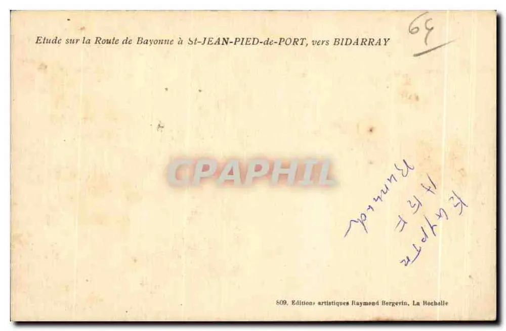 Ansicht von Saint-Jean-Pied-de-Port — Richtung Bidarray — Verlag Raymond Bergevin, La Rochelle, Nr. 809 - Rückseite