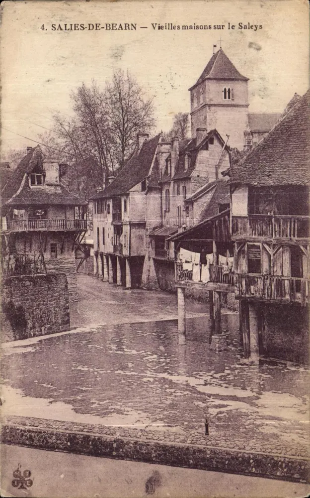 Salies-de-Béarn — alte Häuser am Saleys — Imprimé Illustré - Vorderseite
