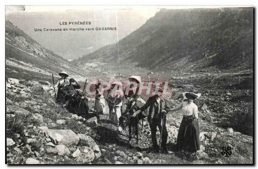 Die Pyrenäen — Eine Karawane auf dem Weg nach Gavarnie — Verlag S.D. Nr. 30 - Vorderseite