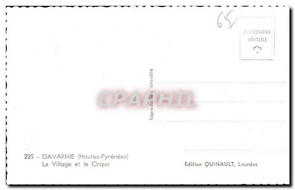 Gavarnie — Das Dorf und der Cirque — Edition Quinault, Lourdes, n°225 - Rückseite