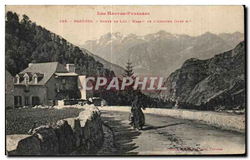 Barèges - Straße nach Luz - Massif de l'Ardiden (2988 m.) — Les Hautes-Pyrénées — Verlag: Imprimerie L. F. Toulouse, Nr. 393 - Vorderseite