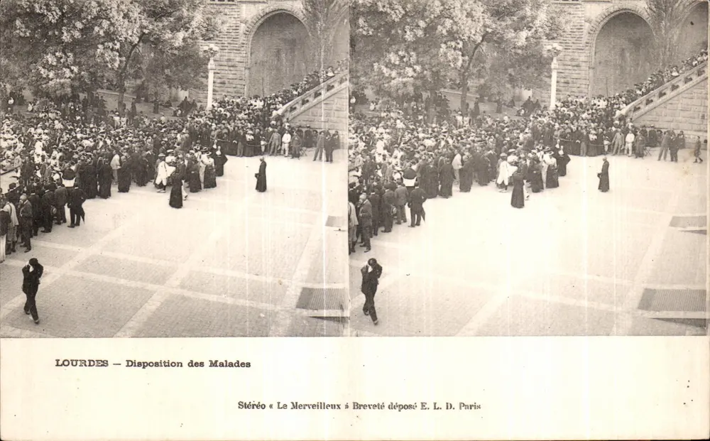 LOURDES — Disposição dos Doentes — Stéréo Le Merveilleux, patenteado E. L. D. Paris - Frente