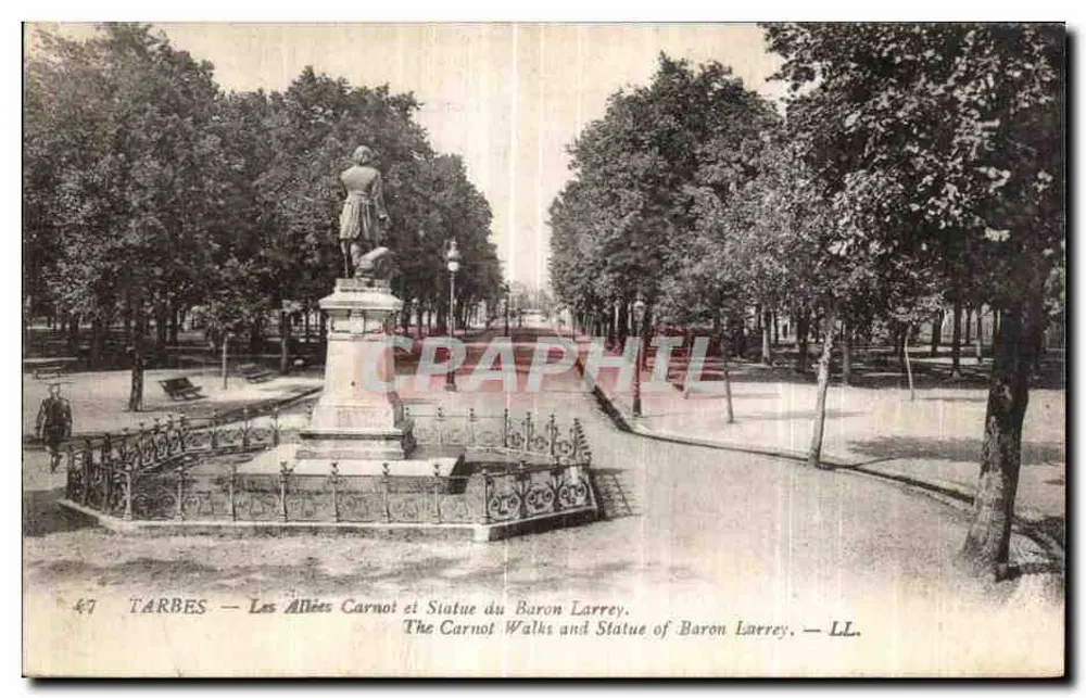 Tarbes — Les Allées Carnot und Statue des Barons Larrey - Vorderseite