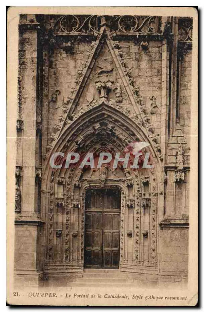 Quimper — Der Portal der Kathedrale, Stil gotisch radiert — Éditeur G. Arcaud, Nantes, n°21 - Vorderseite