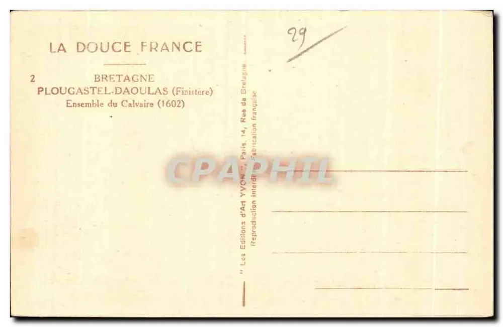 Calvarienensemble — Plougastral (Finistère) — Verlag Yvon, Nr. 2 - Rückseite