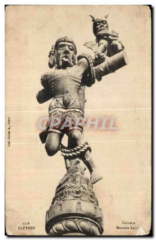 Calvario di Pleyben — statua di san Giovanni Battista che tiene un diavolo — editore Calvaire Mauvais Larre, n° 1516 - Recto