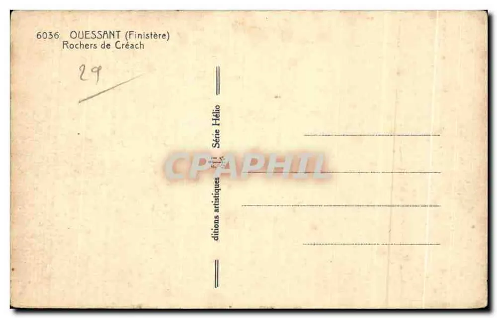 Rochers de Créach — Ouessant (Finistère) — Künstlerische Ausgaben Hélio, Serie Hélio, n° 6036 - Rückseite