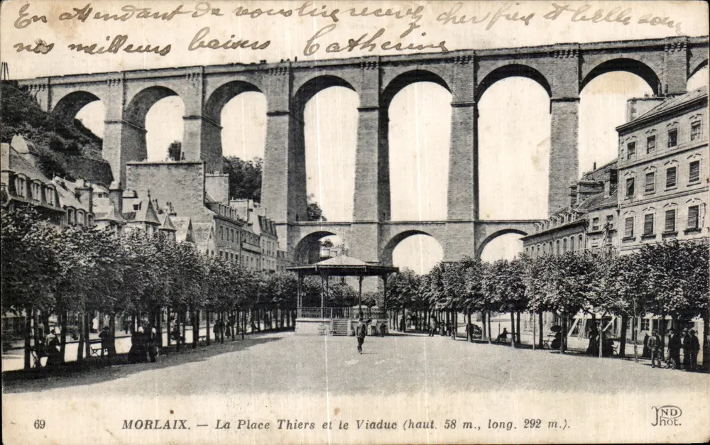 Morlaix — Place Thiers und der Viaduc (Höhe 58 m., Länge 292 m.) — JND Phot. - Vorderseite