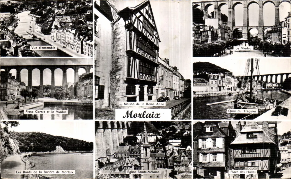 Morlaix — Vista geral, Viaduto, Casa da Rainha Ana, Igreja Santa Mélanie — Edições Gaby, Nantes - Frente
