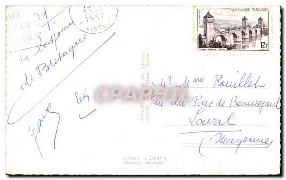 Morlaix — Vista geral, Viaduto, Casa da Rainha Ana, Igreja Santa Mélanie — Edições Gaby, Nantes - Verso