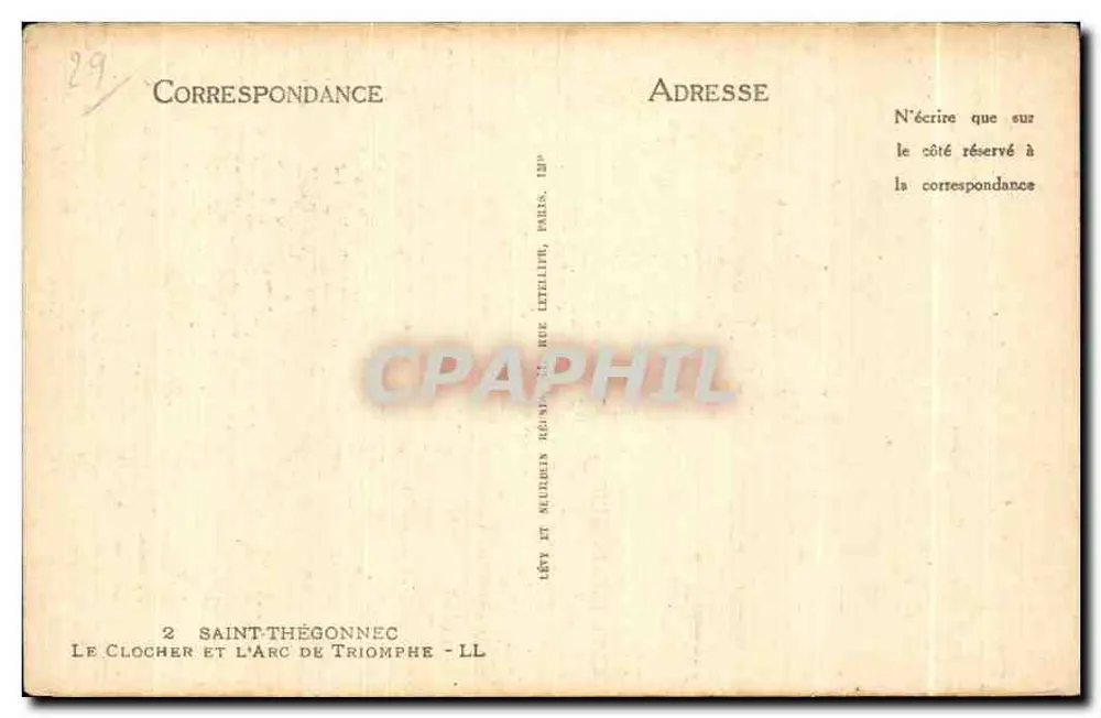 O Sintral e o Arco do Triunfo — Saint-Thégonnec — Editor: Lévy e Murin, Paris - Verso