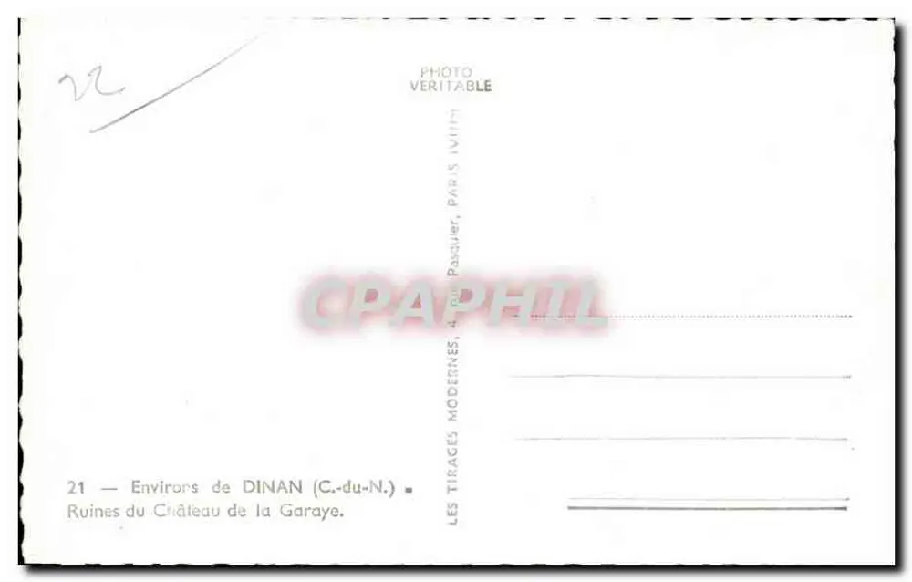 Ruinen des Schlosses La Garaye — Umgebung von DINAN (C.-du-N.) — Verlag Pasquier, Paris - Rückseite