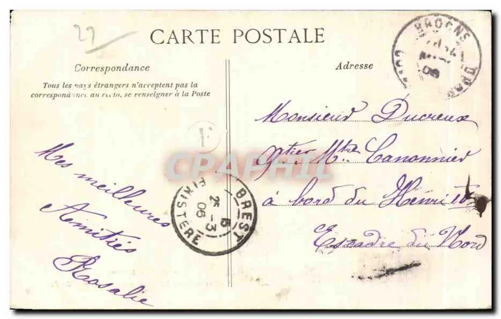 Alte Häuser in Porche, Rue de l'Aport — Dinan — Verleger G. F. Nr. 3638 bis - Rückseite