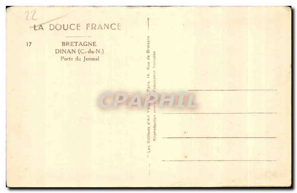Porta do Jersual — Dinan (C.-du-N.) — Les Éditions d'Art Vivon, Paris - Verso