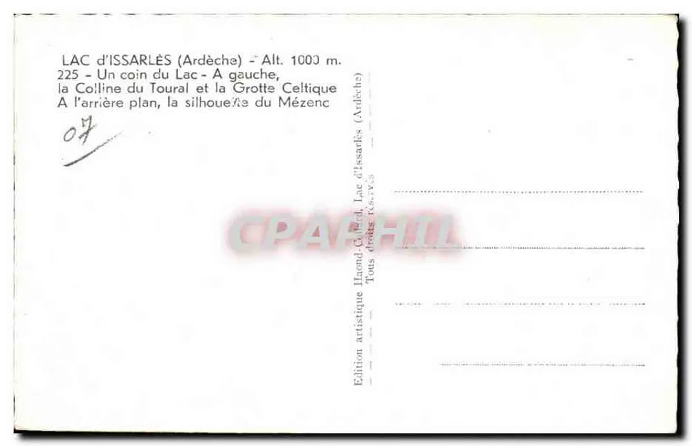 See Issarlès (Ardèche) — Blick auf den See und die Hügel — Künstlerische Ausgabe Hamid-Cadet - Rückseite