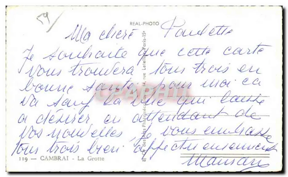 Cambrai - A Gruta — C&P — n°119 - Verso
