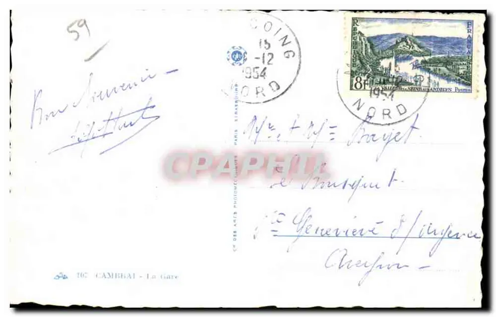 Cambrai - A Estação — editor CP DES ARTS PHOTOGRAPHIQUES PARIS, n° 167 - Verso