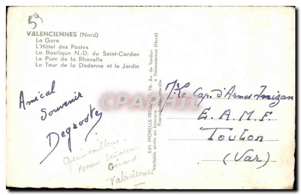 Valenciennes — Pamiątka z Valenciennes — Wydawca 'ERIC' - Rewers