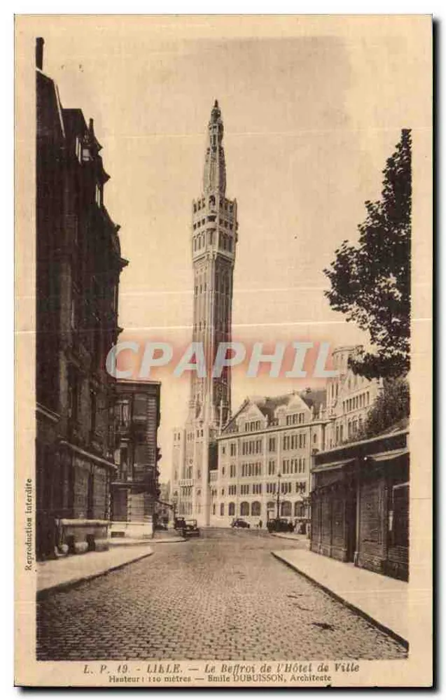 Lille — Der Glockenturm des Rathauses — Bouille DUBUISSON, Architekt - Vorderseite