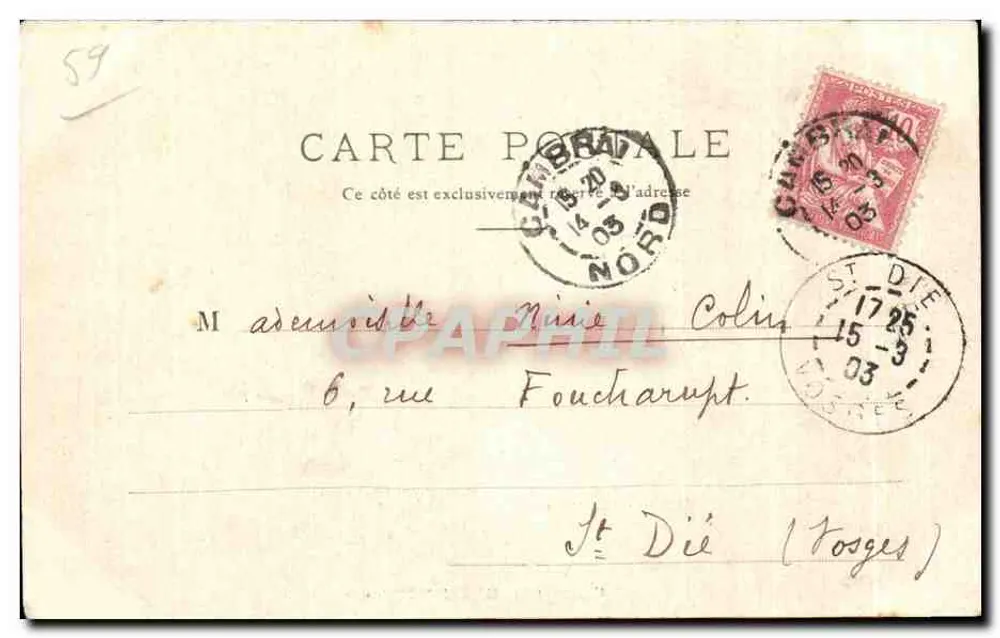 Cambrai — Hospital Militar — editor desconhecido, número de série não visível - Verso