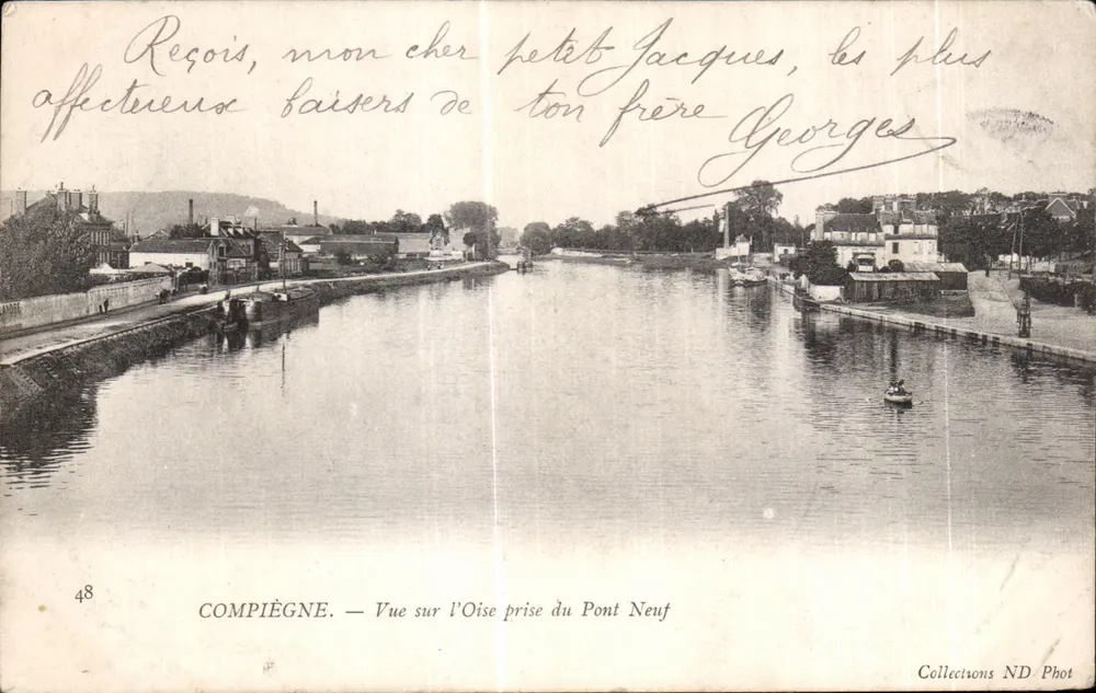 Compiègne — Vista del río Oise tomada desde el Puente Nuevo — Colección ND Phot, n°48 - Anverso