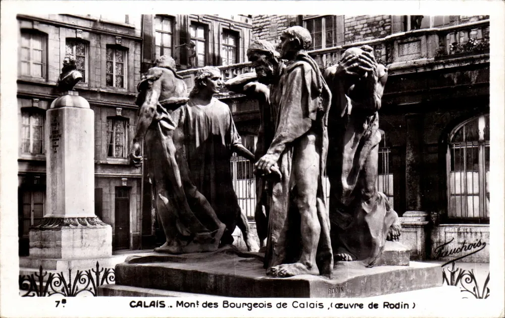 Calais — Ansicht des Mont des Bourgeois de Calais, Werk von Rodin — Edition Fauchois - Vorderseite