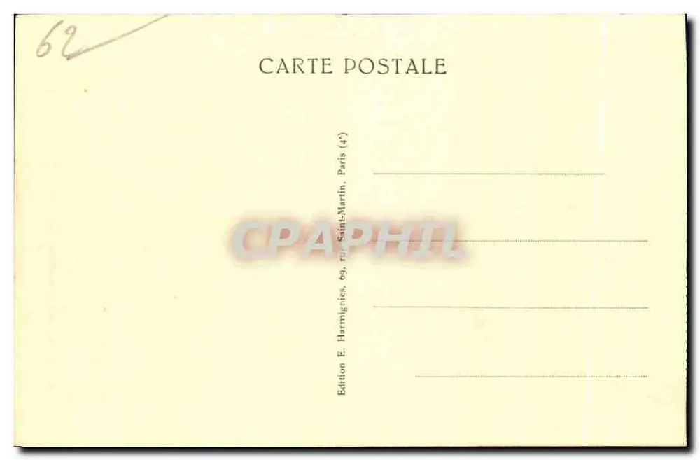 Calais — Hôtel de Ville vu des Jardins — Édition E. Harmignies - Rückseite