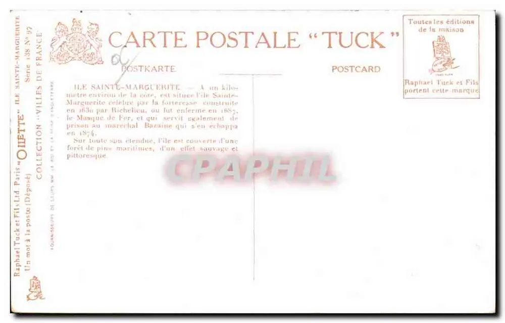 Cannes, Ilha Santa-Marguerite — Prisão do Homem de Ferro — Oilette - Verso