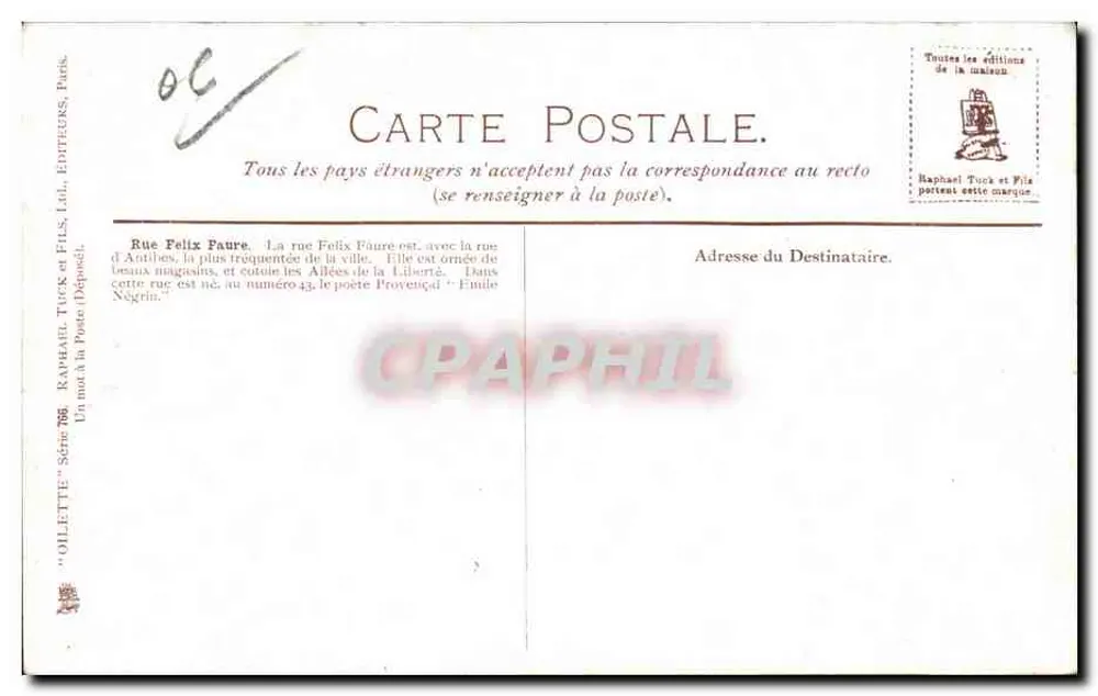 CANNES — RUE FELIX FAURE — Gillette - Verso