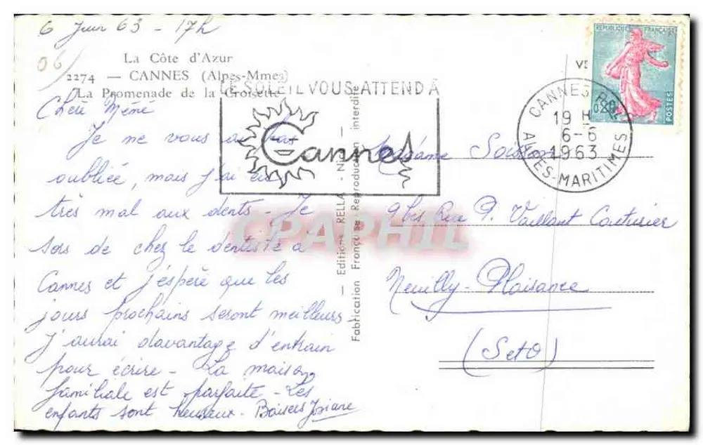 Cannes — Promenade de la Croisette — Verlag Rellès, Nr. 2274 - Rückseite