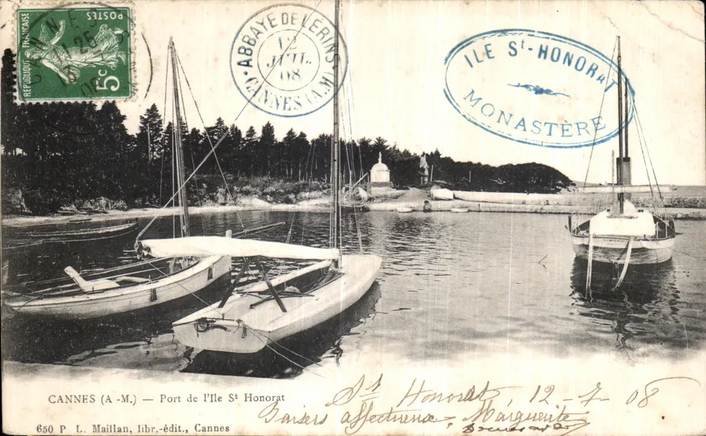 Hafen der Île Saint-Honorat — Abtei Lérins — Cannes (A-M.) — L. Maillan, Buchhändler-Verleger, Cannes - Vorderseite