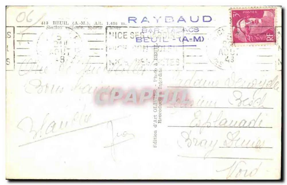 Beuil (A.M.) — Sommerstation, Wintersport — Édition d'Art OLLIVIER, NICE - Rückseite