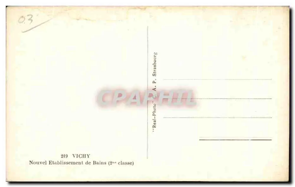Vichy — Novo Estabelecimento de Banhos — Editor C.A.P. Strasbourg, n°219 - Verso