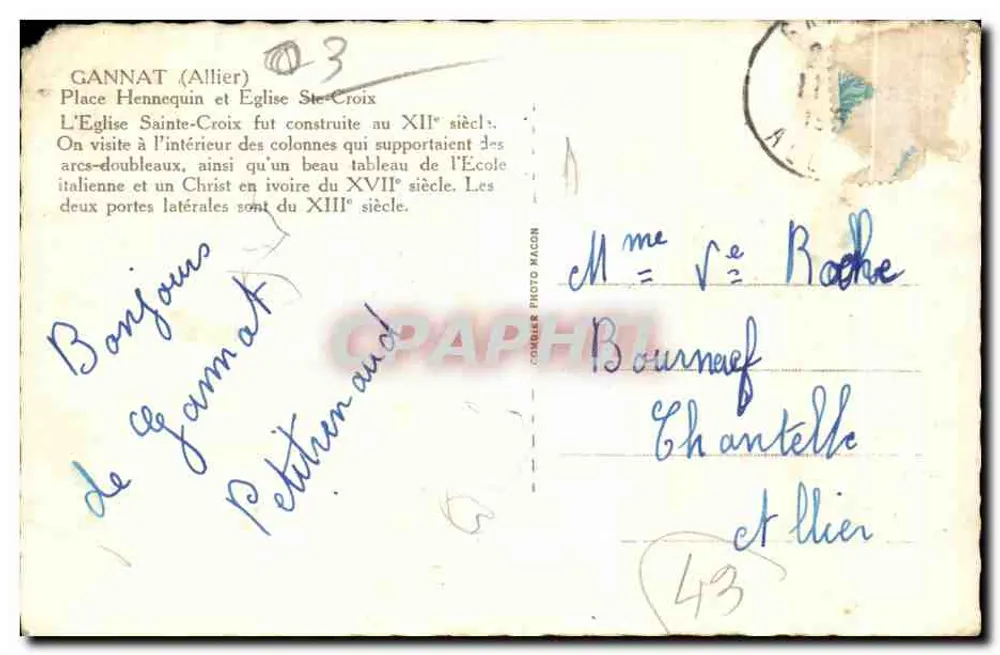 Gannat (Allier) — Place Hennequin und Kirche Sainte-Croix — Combleur Photo Macon - Rückseite