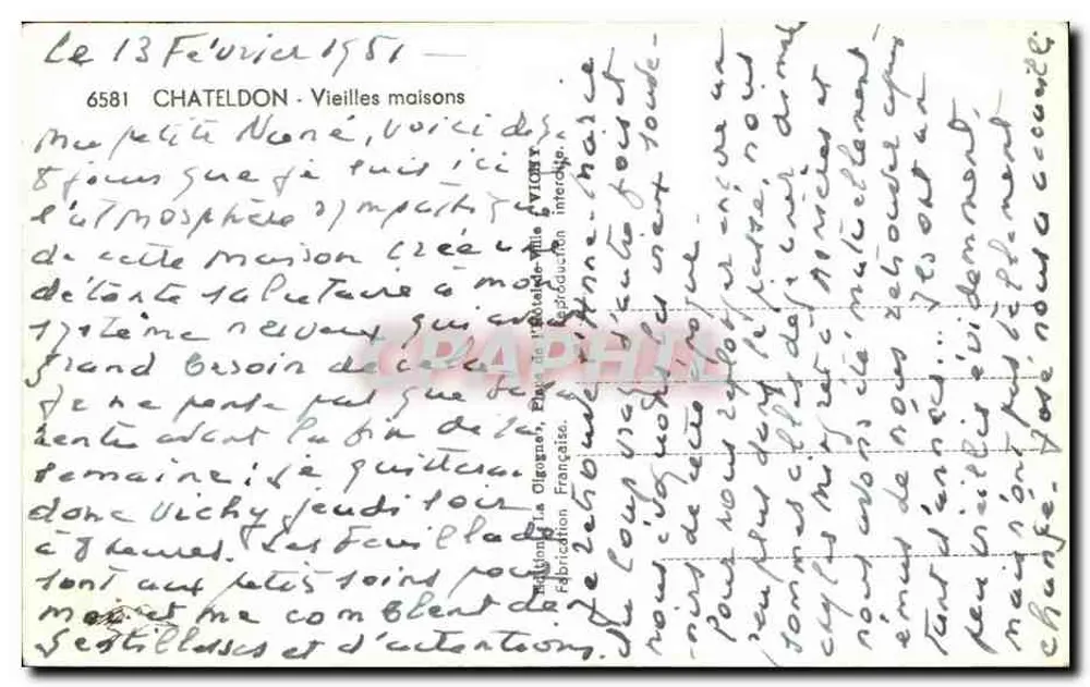 Châtelon — Velhas casas — Éditions de la République Française, n° 6581 - Verso