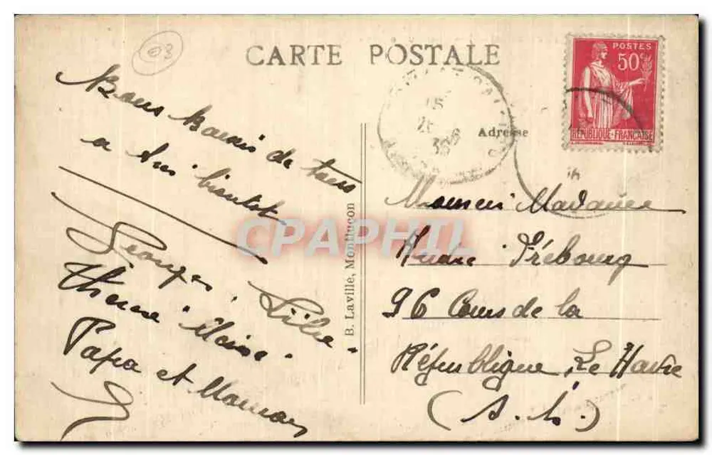 Saint-Fargeol (Allier) — Castelo de Lavalade — Éd. L. Desoucâtres, n° 972 - Verso
