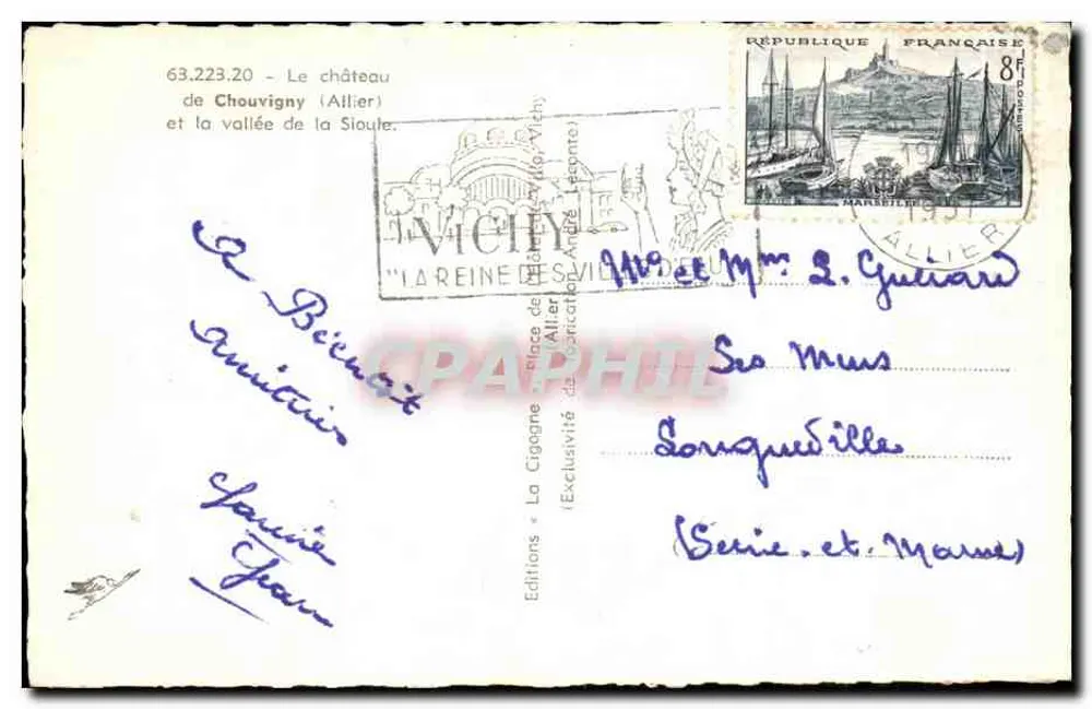 Das Schloss Chouvigny — Tal der Sioule — Éditions La Cigogne (Vichy) - Rückseite