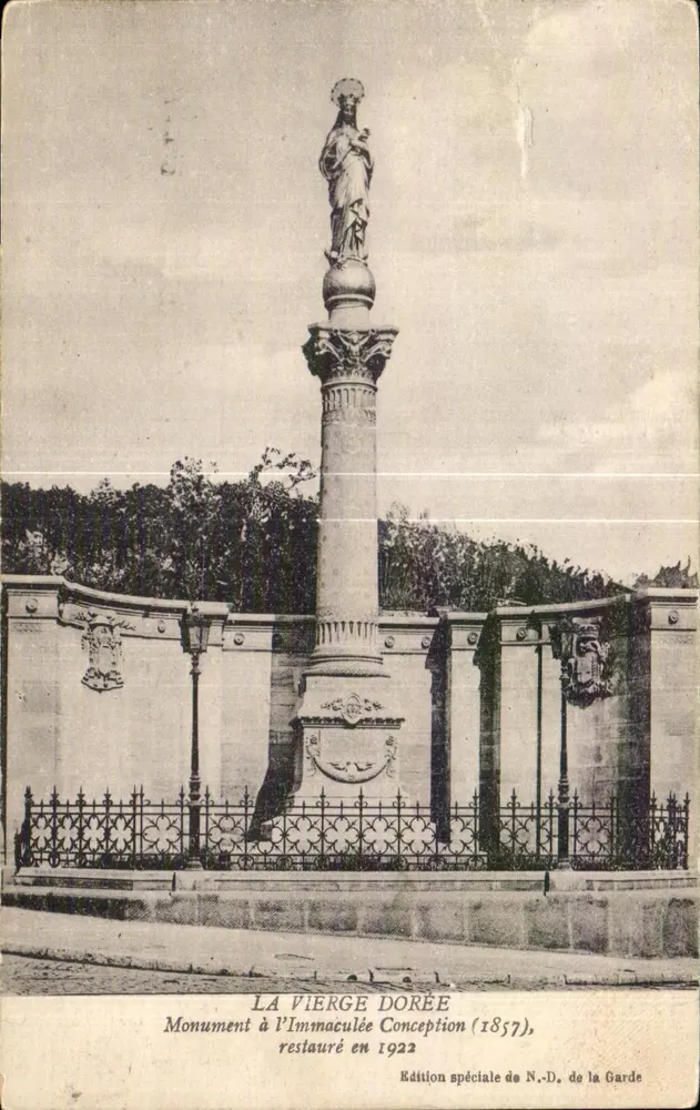 A Virgem Dourada — Monumento à Imaculada Conceição (1857), restaurado em 1922 — Edição especial de N.-D. de la Garde - Frente
