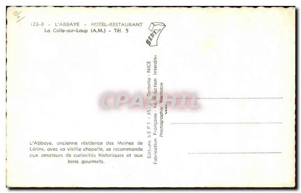 Das Kloster - Hotel-Restaurant — La Colle-sur-Loup (A.M.) — Editions SEPT - Nice - Rückseite