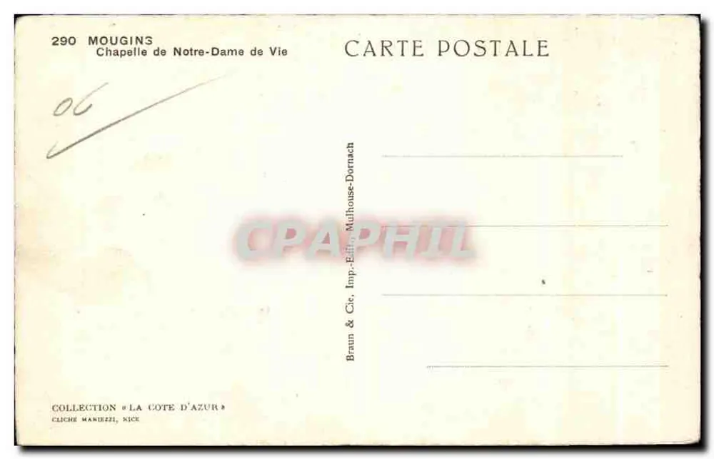 Mougins — Kapelle Notre-Dame de Vie — Braun & Cie, Verlag, Mulhouse-Dornach - Rückseite