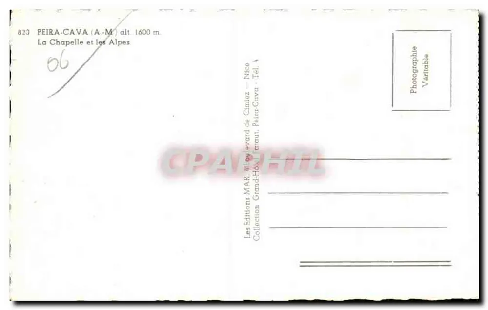 La Chapelle und die Alpen — PEIRA-CAVA (A-M) H. 1600 m — Éditions MAR - Rückseite