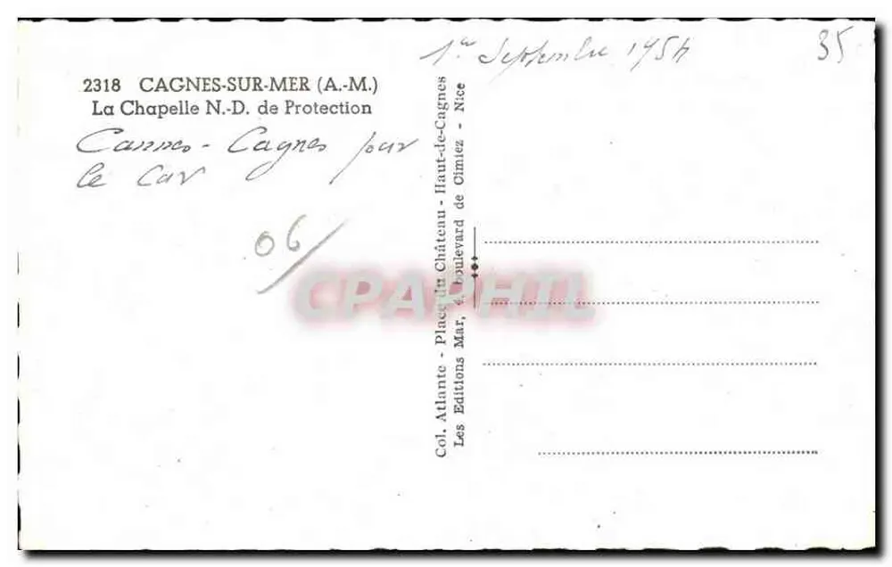 A Capela N.-D. de Proteção — Cagnes-sur-Mer — Edições Atlante - Verso