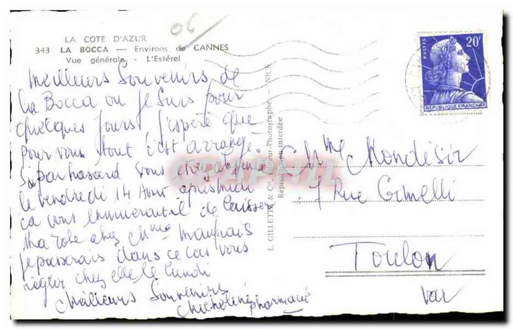 La Bocca — Environs de Cannes — Vista geral — L'Estérel — L. Gillette & Cie - Verso