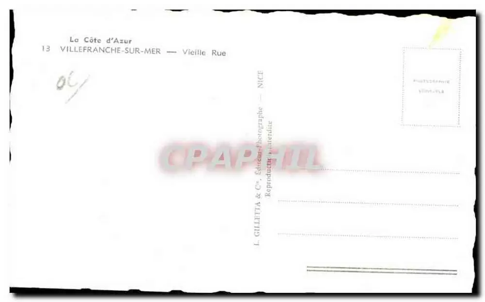 Villefranche-sur-Mer — Alte Straße — Verlag L. Gilletta & Cie - Rückseite