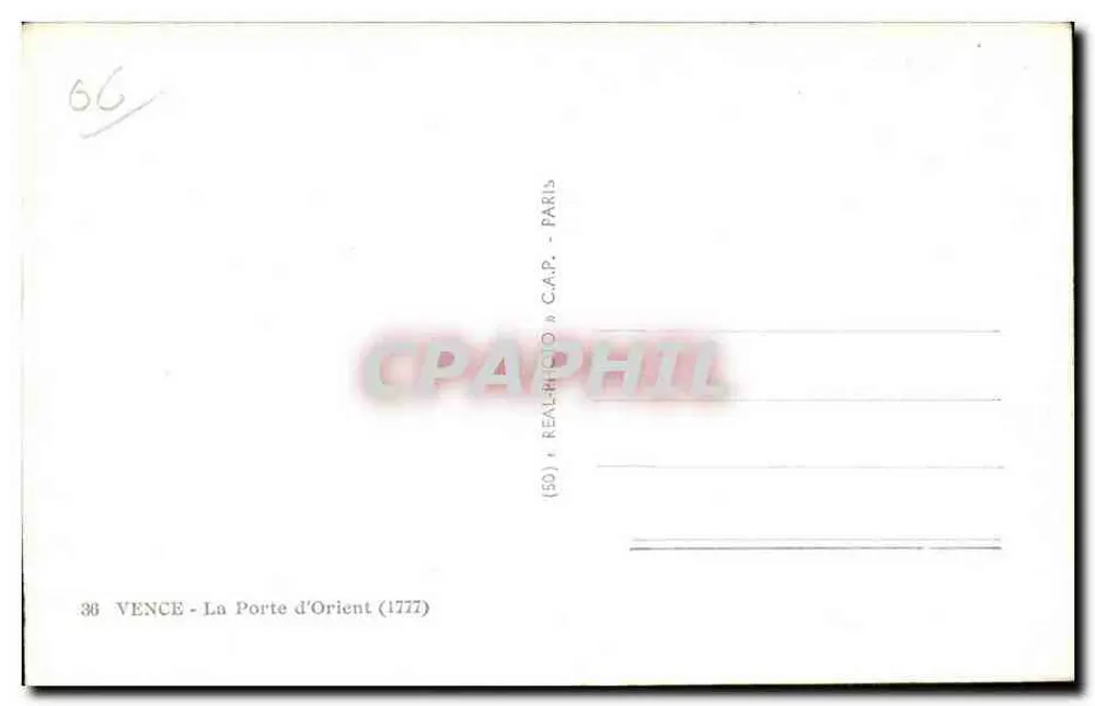 Vence - A Porta do Oriente (1777) — editor REALPHOTO, n°36 - Verso