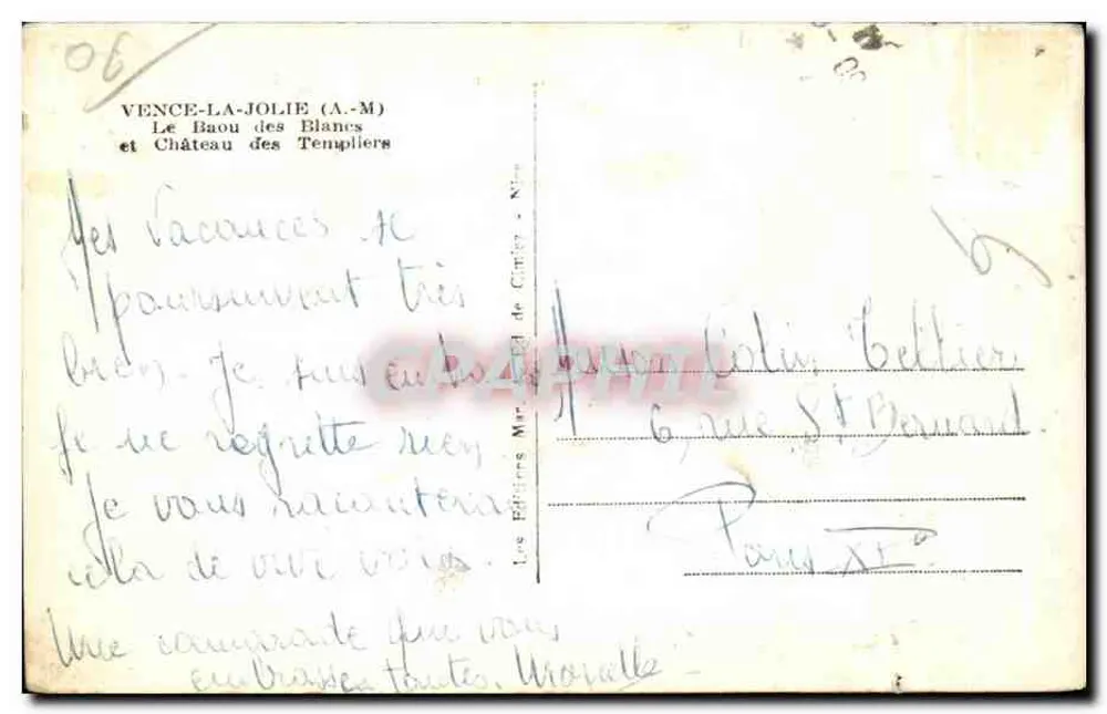 Vence-la-Jolie (A.M) — Le Baou des Blancs und Schloss der Templer — Verlag Maréchal de Gérin - Rückseite